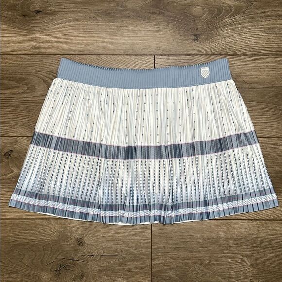 K-Swiss High Rise Pleated Pocket Tennis Skirt Skort Blue White Size Medium